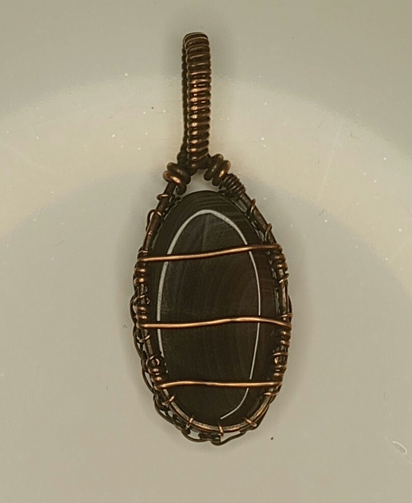 Botswana Agate Pendant | Copper - Wire Wrapped Handmade Jewelry | Natural Crystal | Boho | 24 inch copper plated chain included