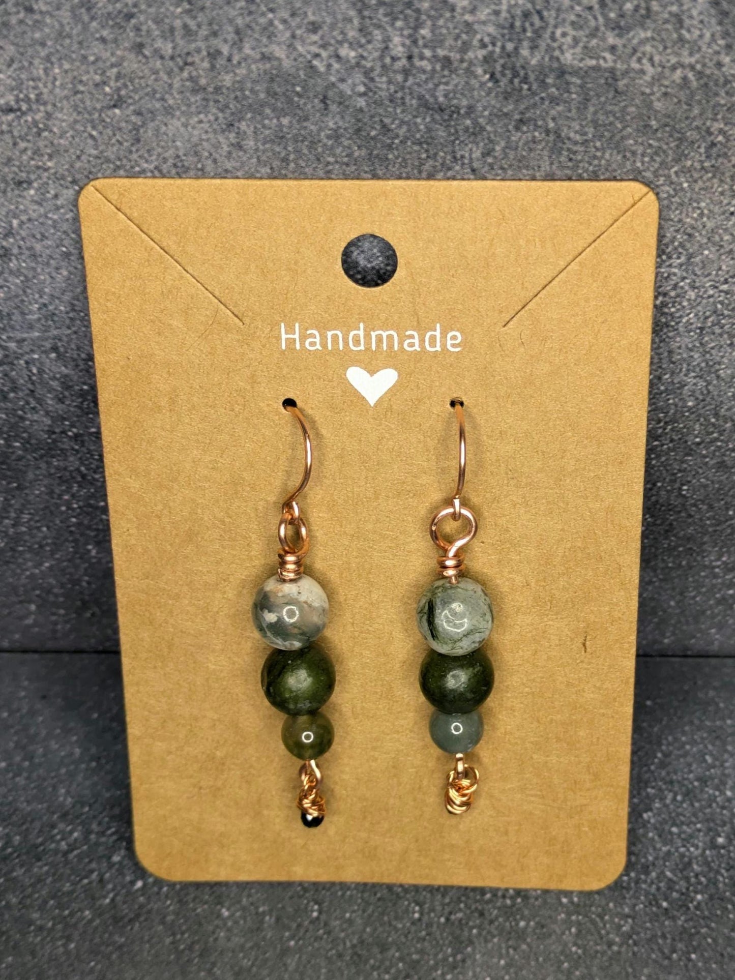 Moss Agate Copper and Natural Stone Earring Pair