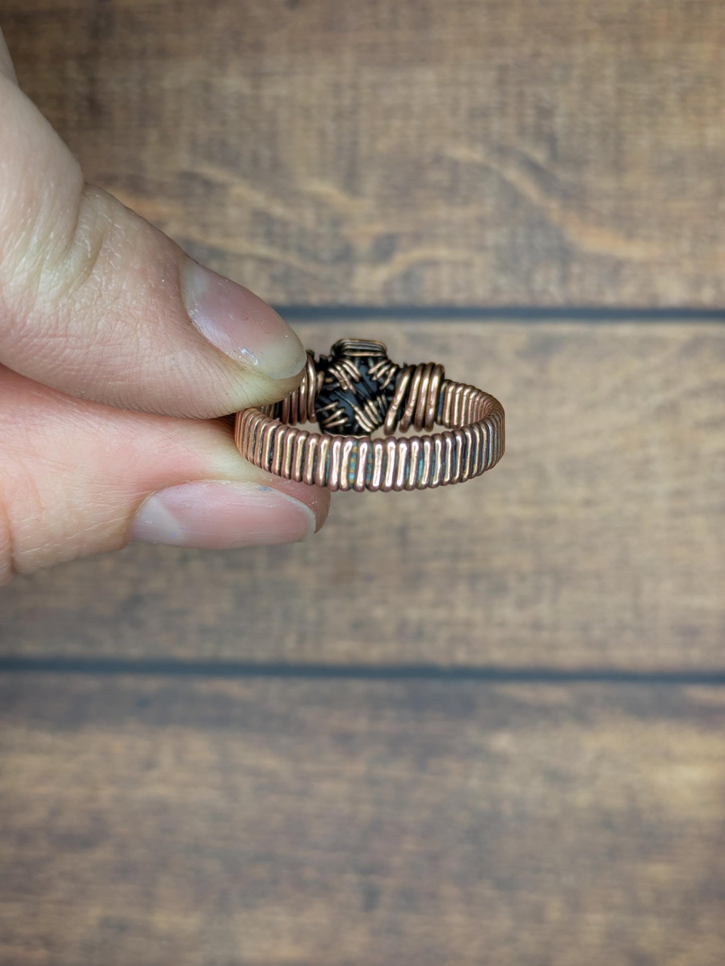 Australian Opal Triplet Ring | Copper - Wire Wrapped Handmade Jewelry | Minimalist | Natural Crystal | Size 8