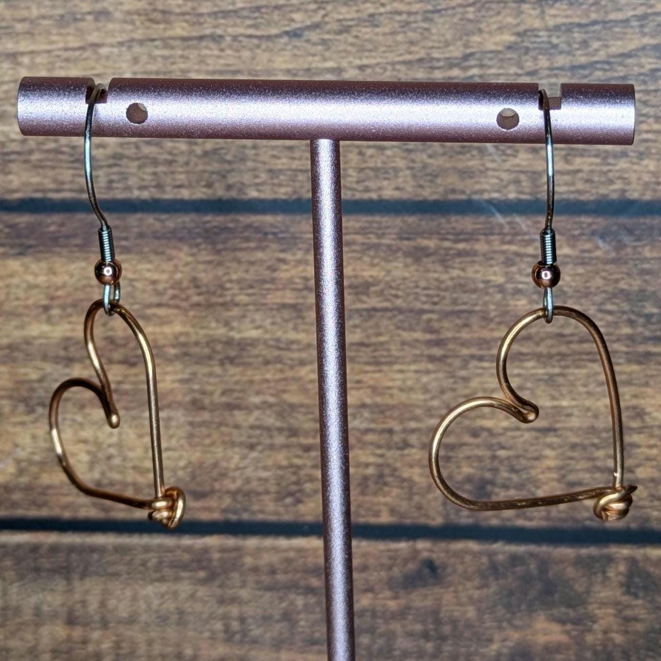Copper Heart Earring Pair, with Stainless Steel Ear Wire