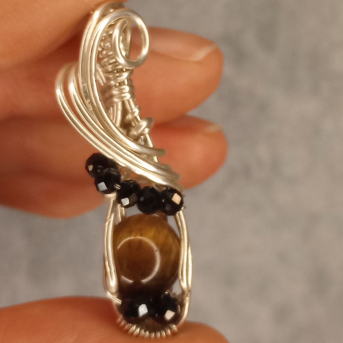 Tigers Eye Pendant | Sterling Silver- Wire Wrapped Handmade Jewelry | Natural Crystal | Boho
