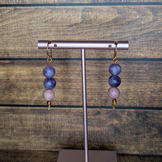 Lepidolite & Rhodonite Copper and Natural Stone Earring Pair
