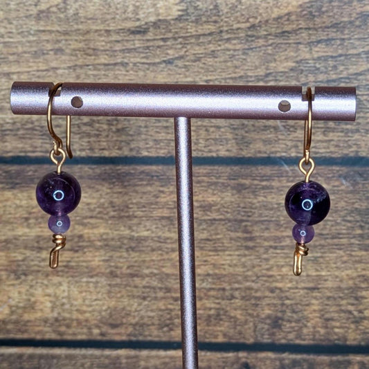 Amethyst Copper and Natural Stone Earring Pair