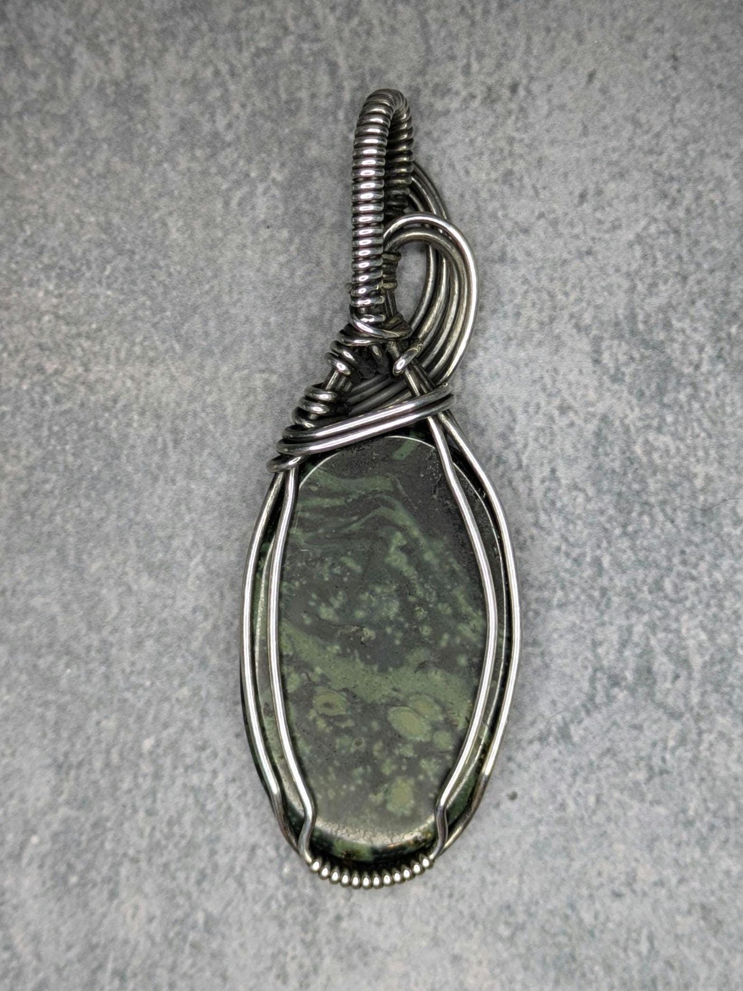 Kambaba Jasper Pendant | Sterling Silver - Wire Wrapped Handmade Jewelry | Natural Crystal | 20 inch stainless steel chain included