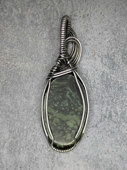 Kambaba Jasper Pendant | Sterling Silver - Wire Wrapped Handmade Jewelry | Natural Crystal | 20 inch stainless steel chain included