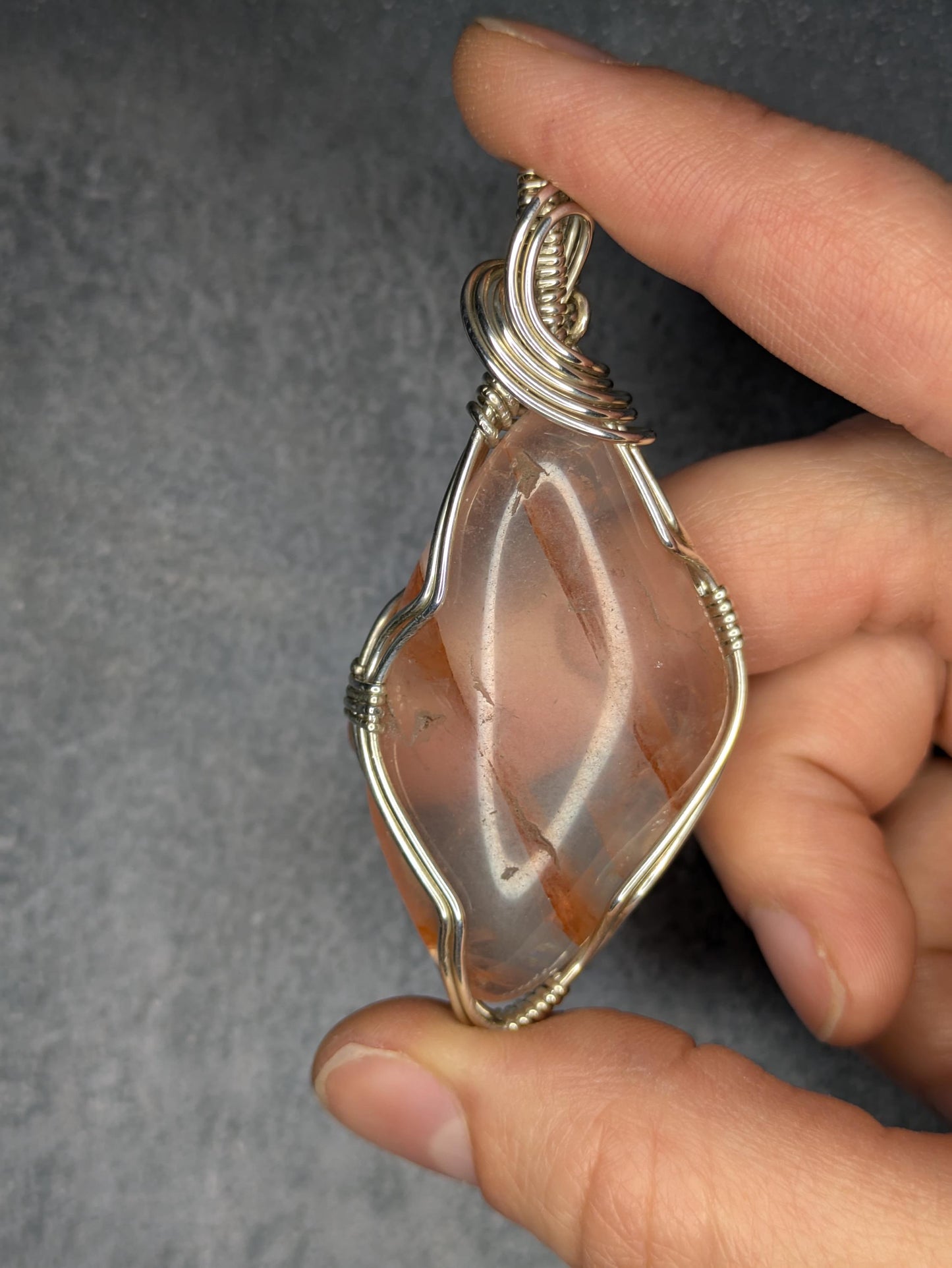 Hemtoid Quartz Pendant | Sterling Silver - Wire Wrapped Handmade Jewelry | Natural Crystal | 20 inch stainless steel chain included