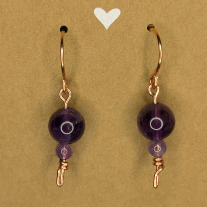 Amethyst Copper and Natural Stone Earring Pair