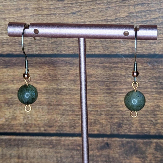 Copper and Natural Stone Earring Pair, with Stainless Steel Ear Wire