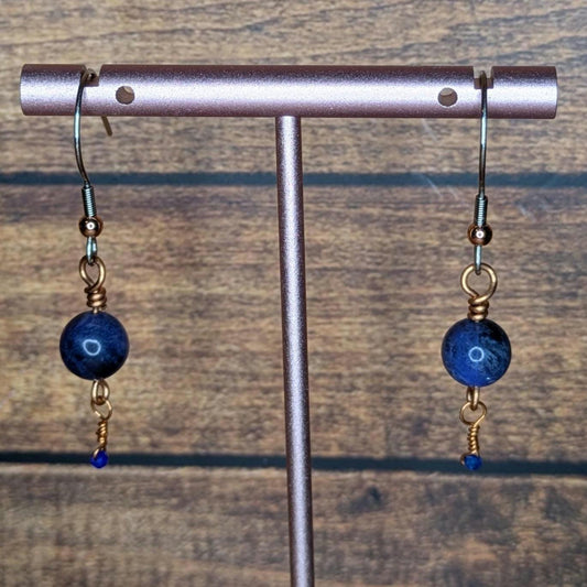 Copper and Natural Stone Earring Pair, with Stainless Steel Ear Wire