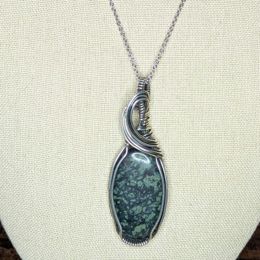 Kambaba Jasper Pendant | Sterling Silver - Wire Wrapped Handmade Jewelry | Natural Crystal | 20 inch stainless steel chain included