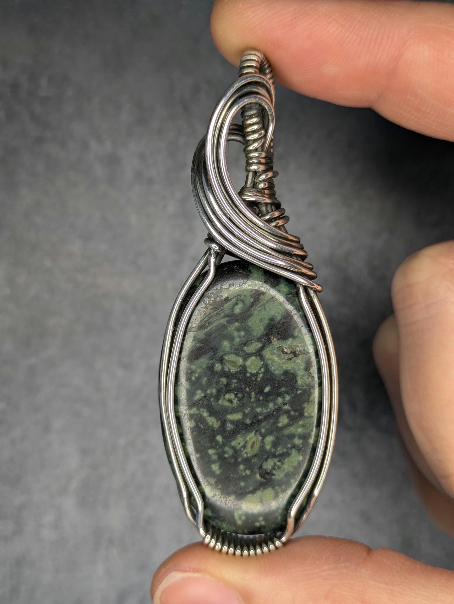 Kambaba Jasper Pendant | Sterling Silver - Wire Wrapped Handmade Jewelry | Natural Crystal | 20 inch stainless steel chain included