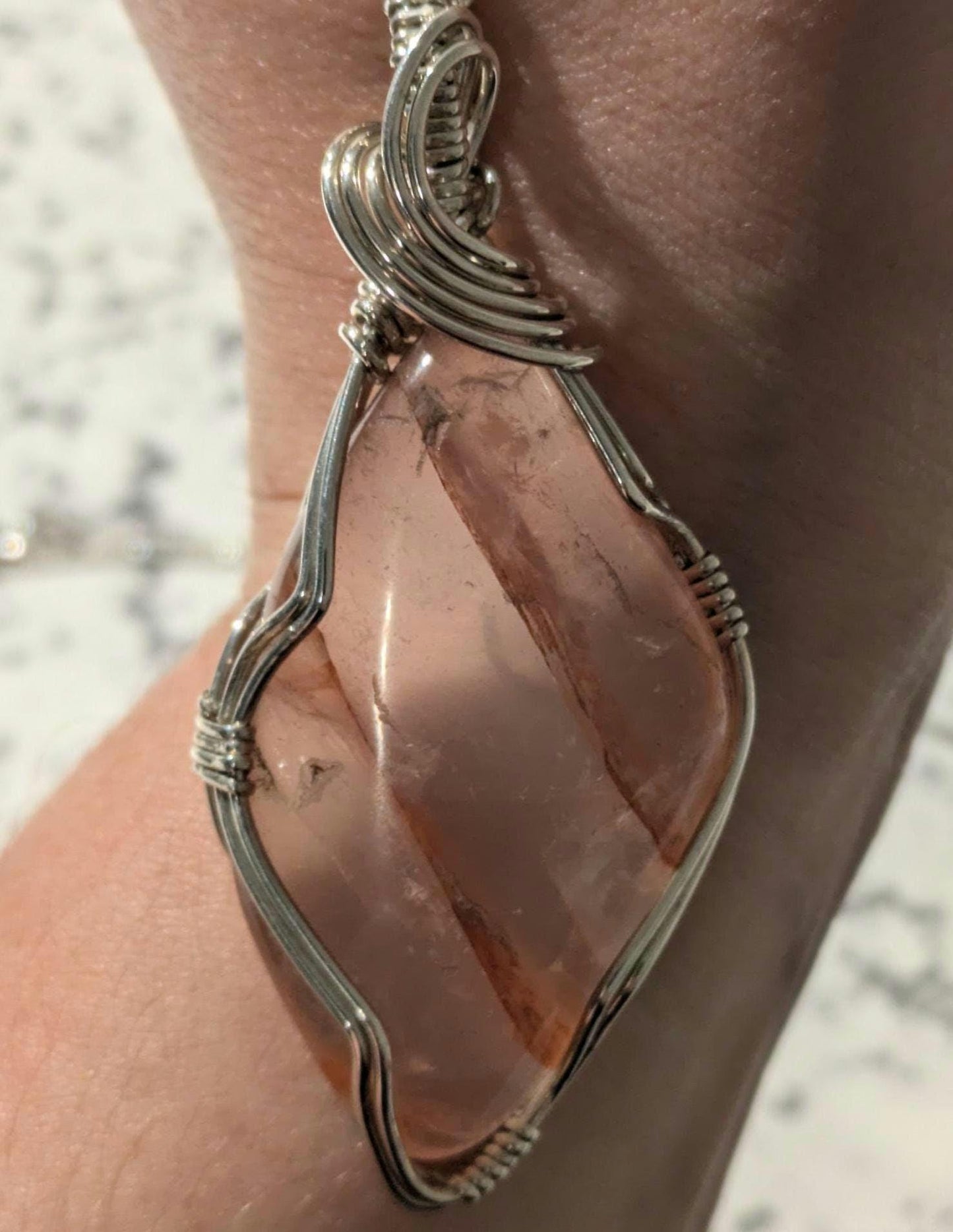 Hemtoid Quartz Pendant | Sterling Silver - Wire Wrapped Handmade Jewelry | Natural Crystal | 20 inch stainless steel chain included