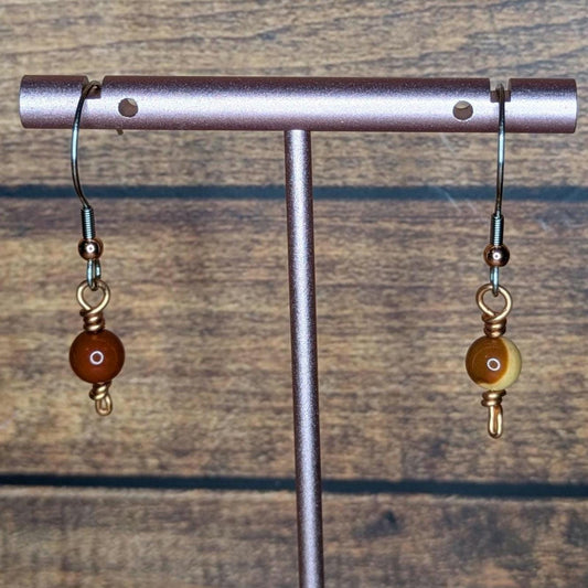 Copper and Natural Stone Earring Pair, with Stainless Steel Ear Wire, Mookaite
