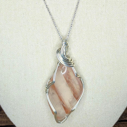 Hemtoid Quartz Pendant | Sterling Silver - Wire Wrapped Handmade Jewelry | Natural Crystal | 20 inch stainless steel chain included