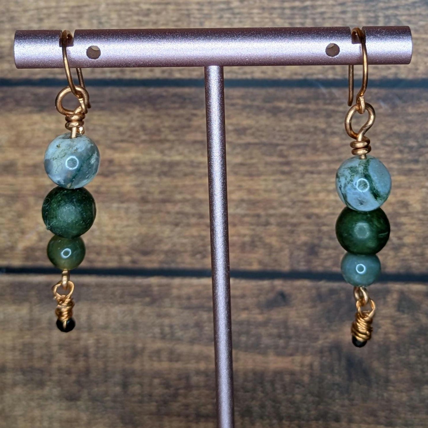 Moss Agate Copper and Natural Stone Earring Pair
