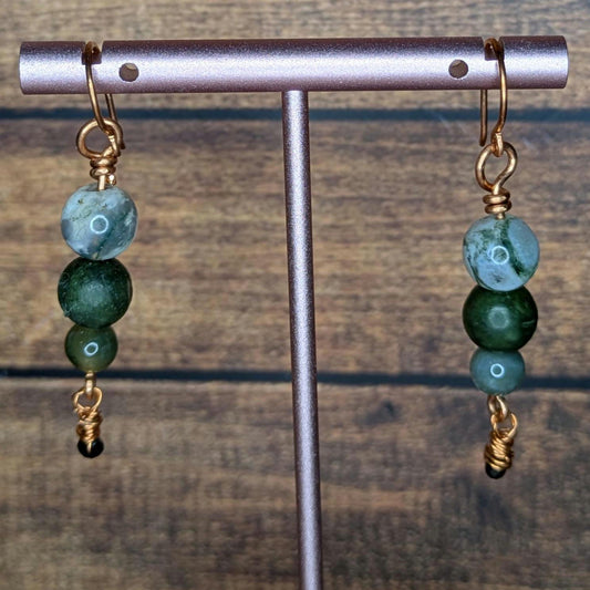 Moss Agate Copper and Natural Stone Earring Pair