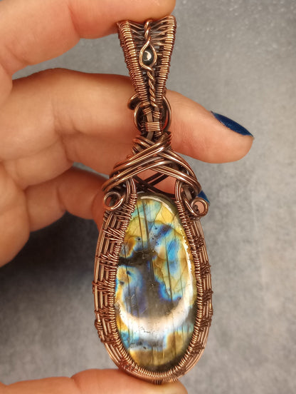 Labradorite Pendant | Copper - Wire Wrapped Handmade Jewelry | Natural Crystal | Boho, Statement