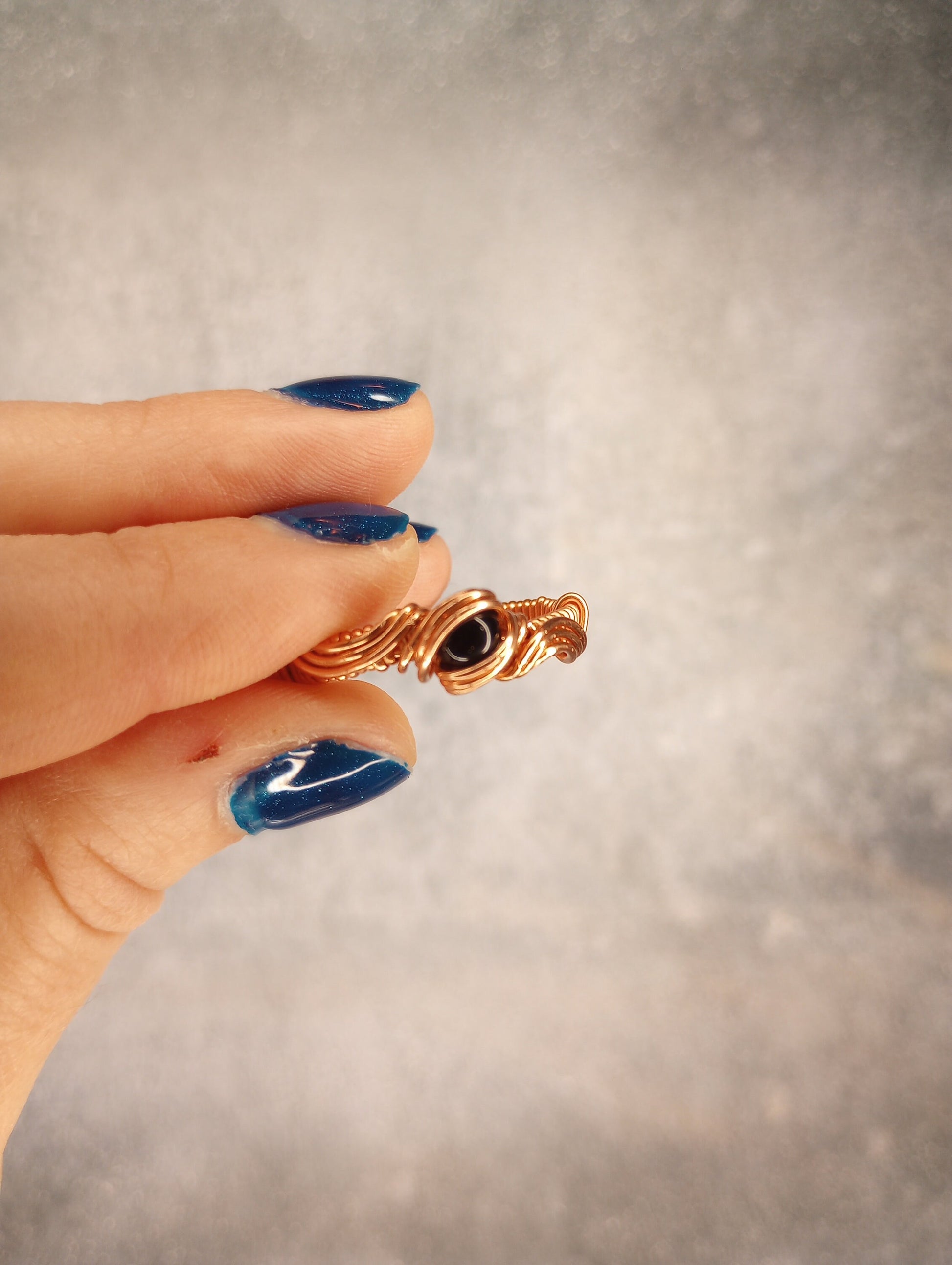 Black Onyx Ring | Copper - Wire Wrapped Handmade Jewelry | Natural Crystal | Minimalist | Size 12