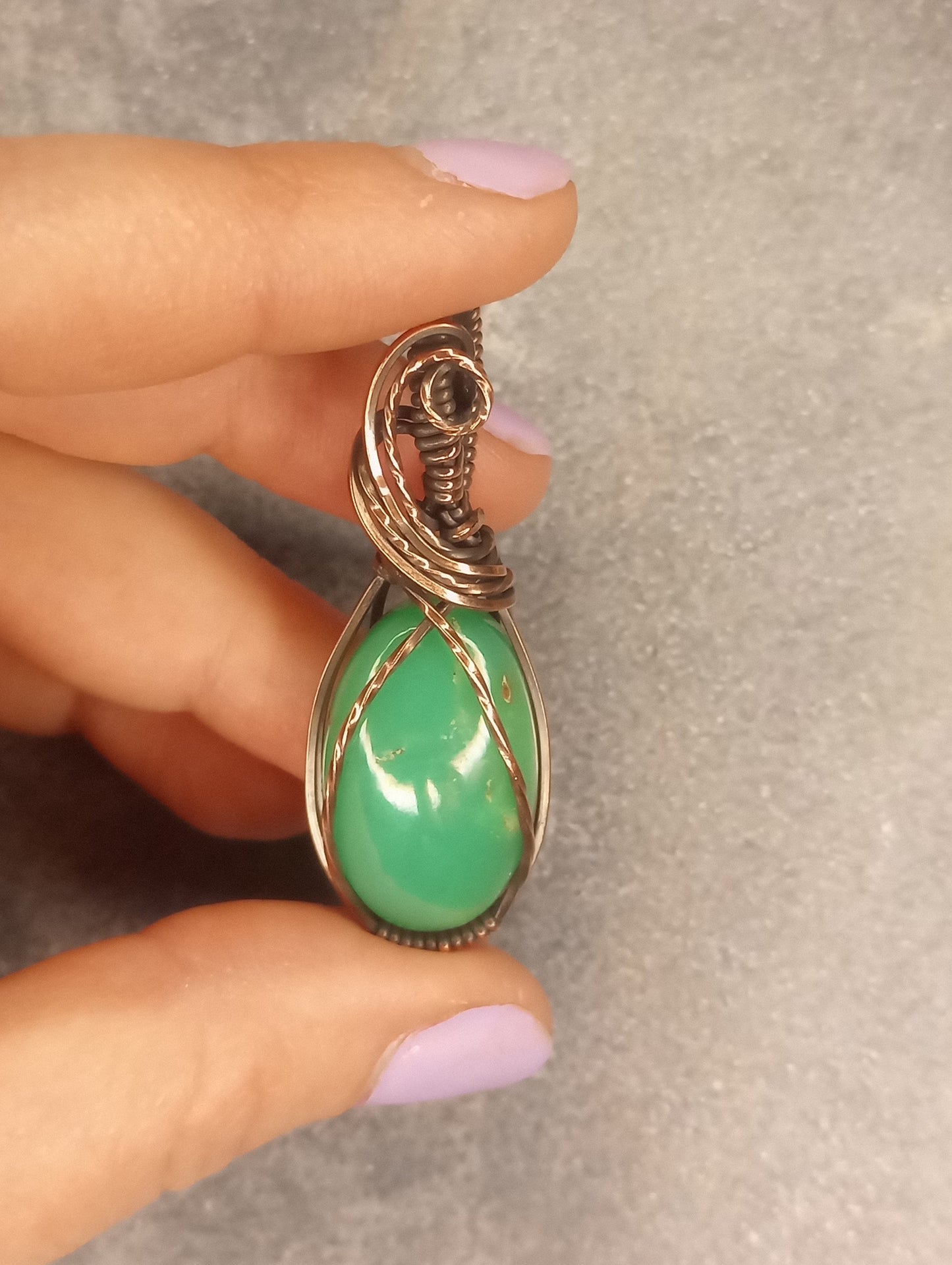 Chrysoprase Pendant | Copper - Wire Wrapped Handmade Jewelry | Natural Crystal | Boho, Statement