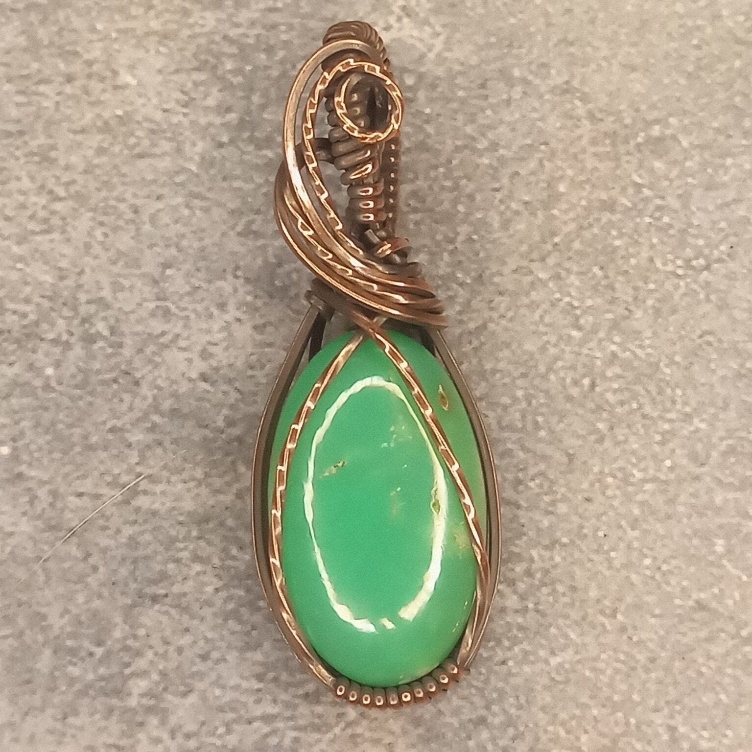Chrysoprase Pendant | Copper - Wire Wrapped Handmade Jewelry | Natural Crystal | Boho, Statement