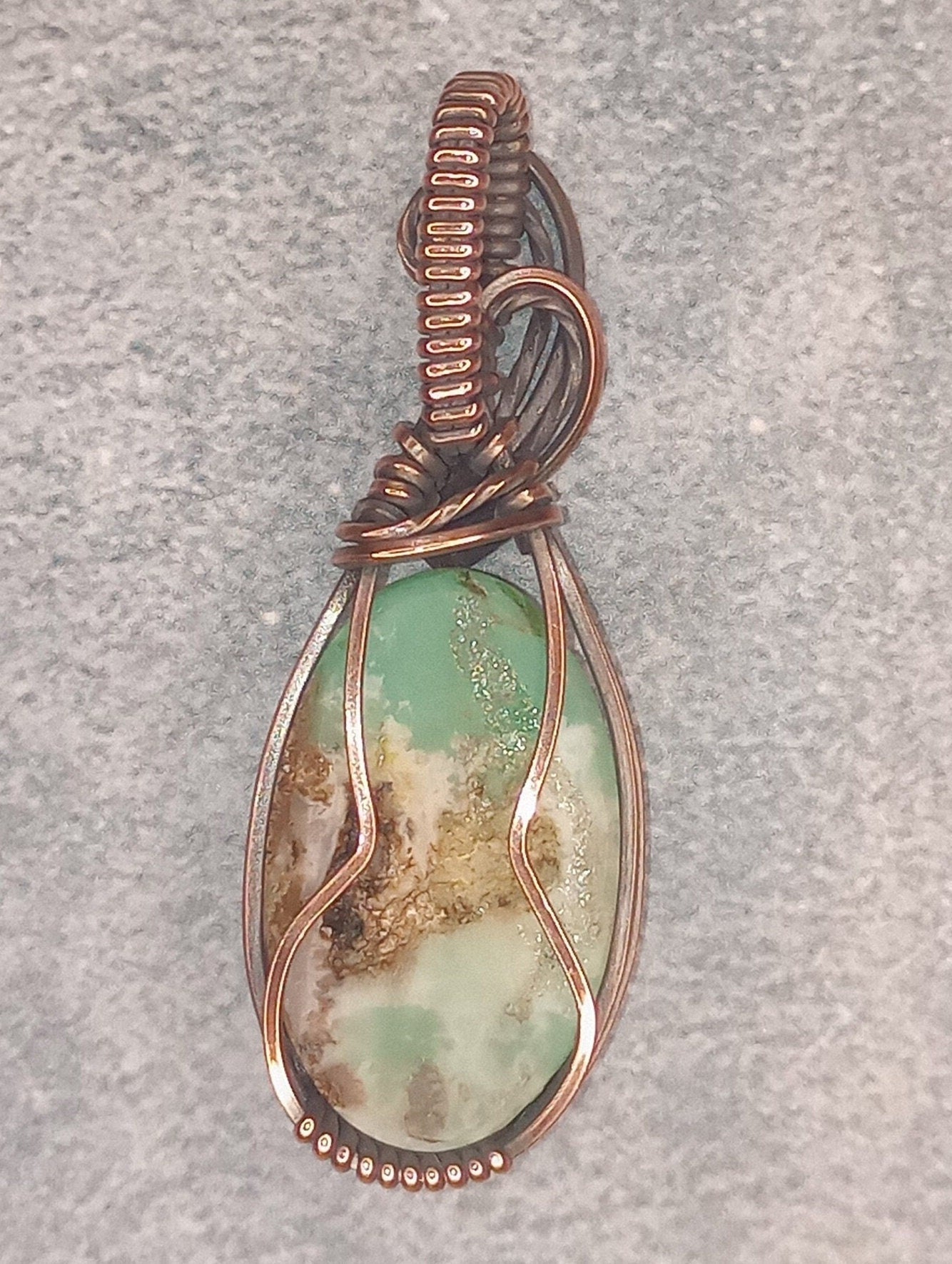 Chrysoprase Pendant | Copper - Wire Wrapped Handmade Jewelry | Natural Crystal | Boho, Statement