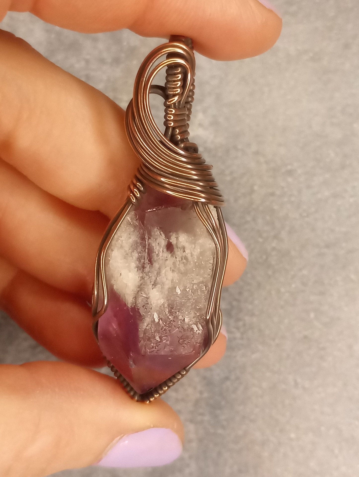 Amethyst Dragonstooth Pendant | Copper - Wire Wrapped Handmade Jewelry | Natural Crystal | Boho, Statement