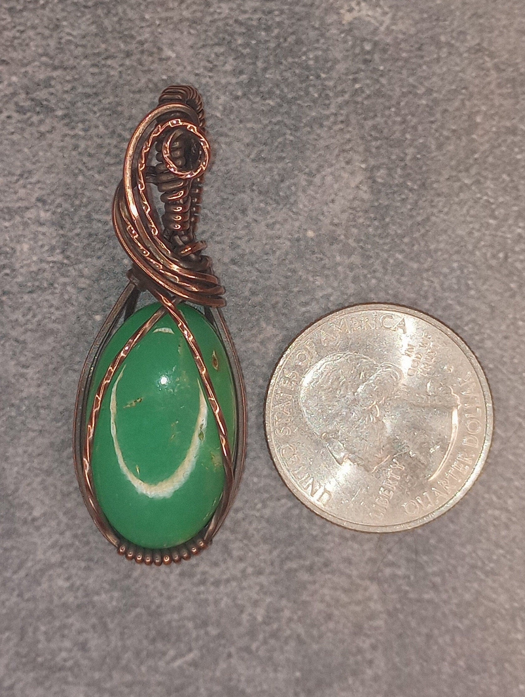 Chrysoprase Pendant | Copper - Wire Wrapped Handmade Jewelry | Natural Crystal | Boho, Statement