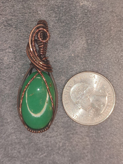Chrysoprase Pendant | Copper - Wire Wrapped Handmade Jewelry | Natural Crystal | Boho, Statement