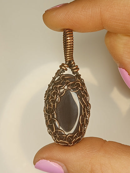 Botswana Agate Pendant | Copper - Wire Wrapped Handmade Jewelry | Natural Crystal | Boho | 24 inch copper plated chain included