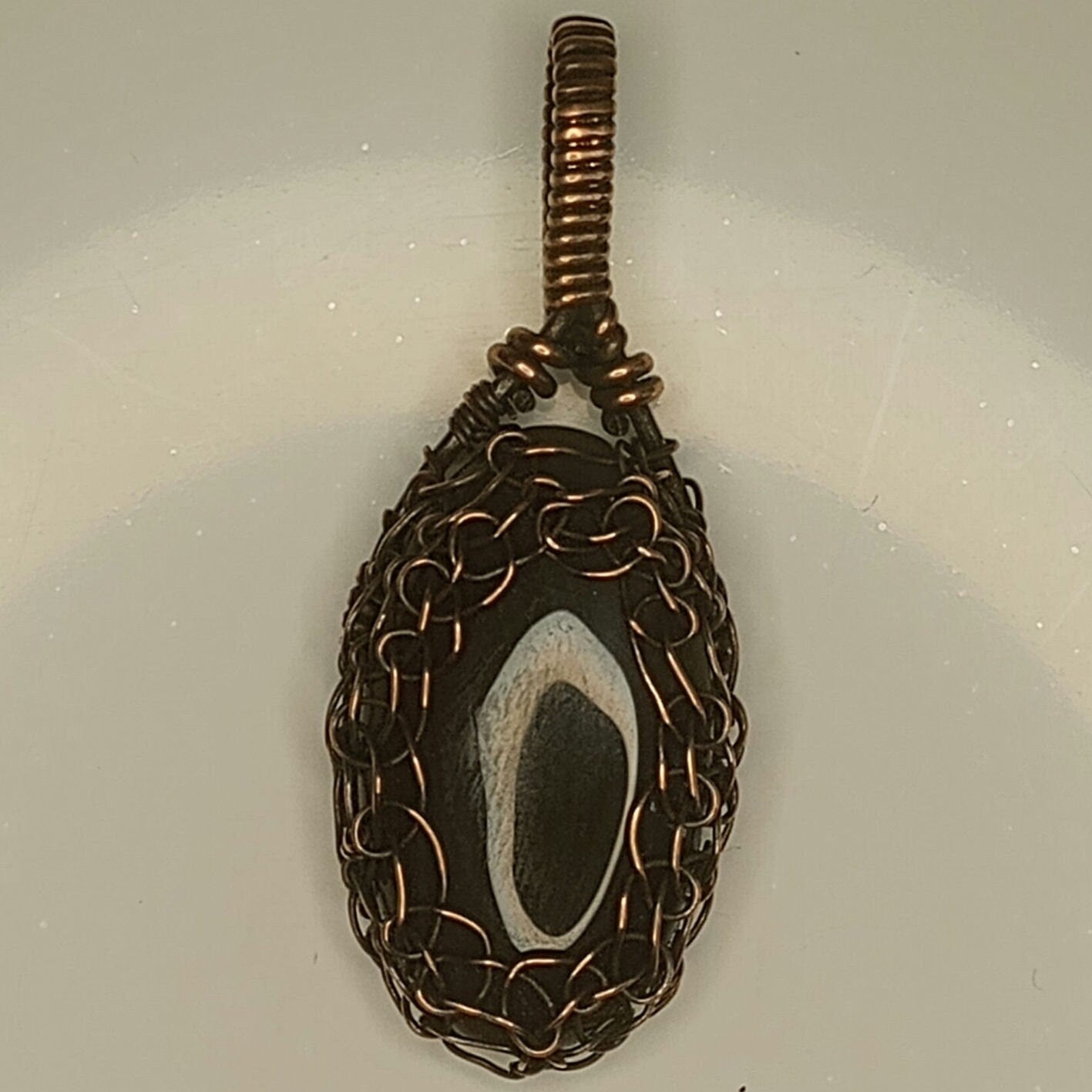 Botswana Agate Pendant | Copper - Wire Wrapped Handmade Jewelry | Natural Crystal | Boho | 24 inch copper plated chain included