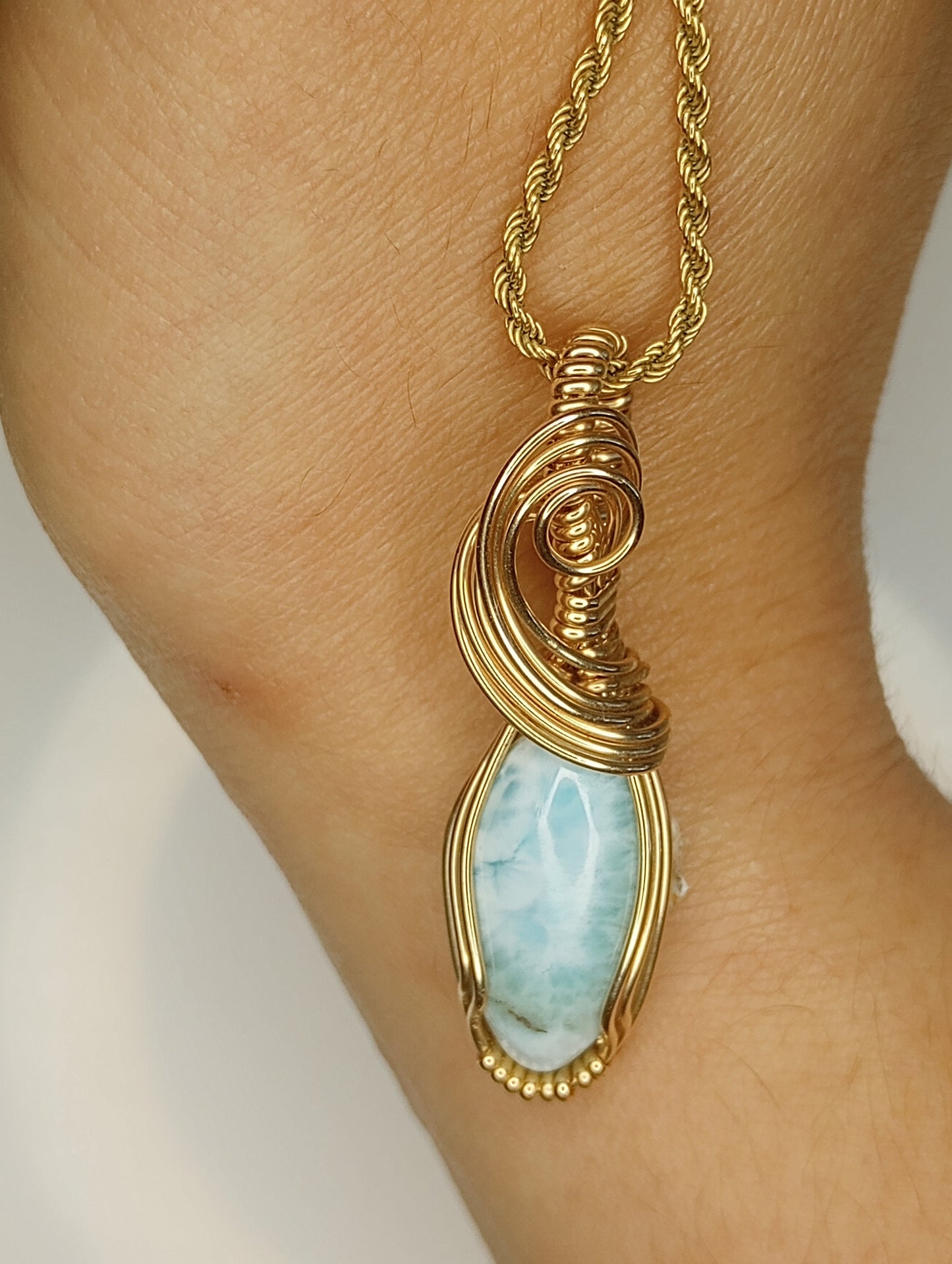 Larimar Pendant | 14kt Gold Fill - Wire Wrapped Handmade Jewelry | Natural Crystal | Boho | 16 inch 14kt Gold Fill chain included
