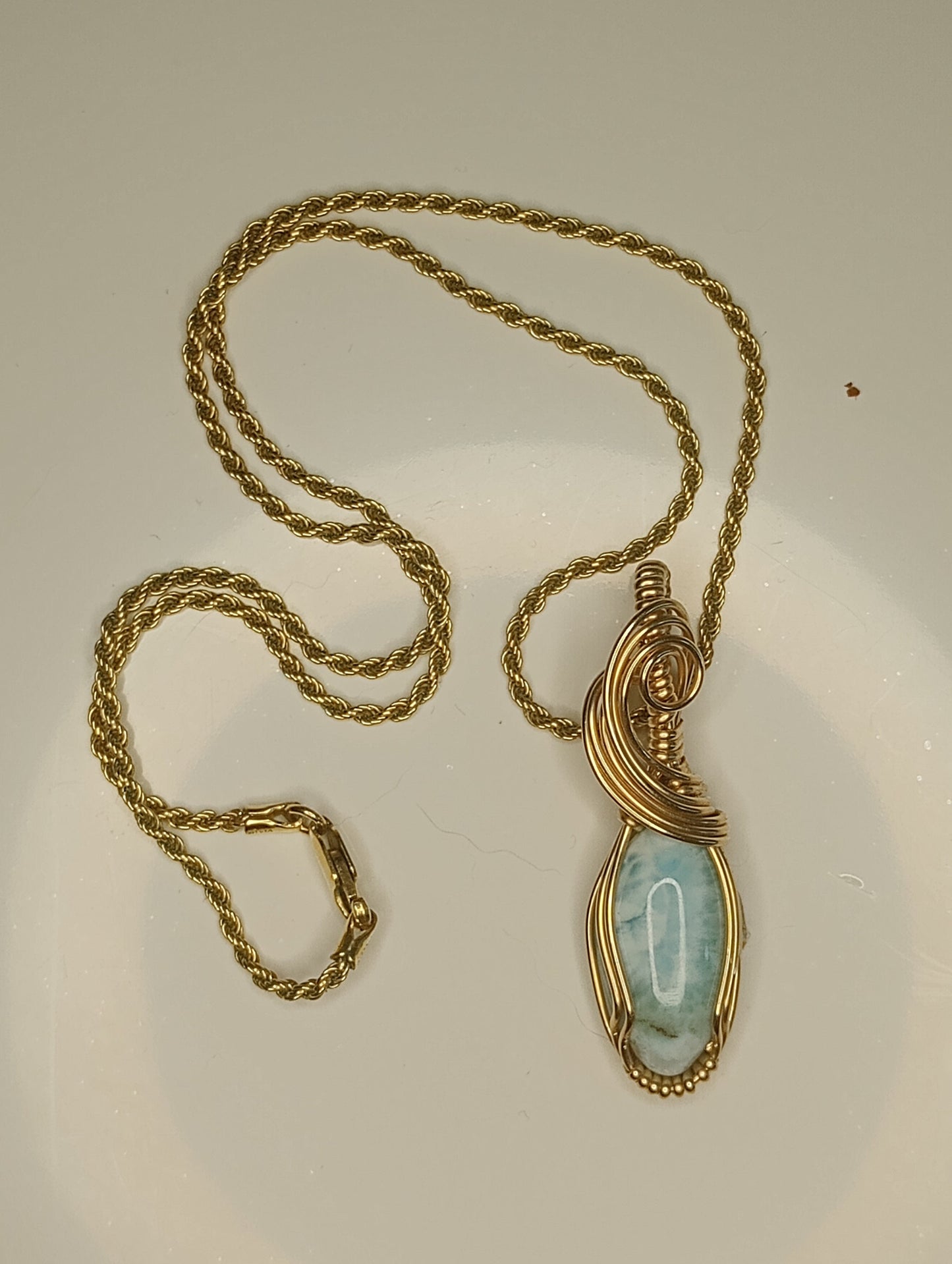 Larimar Pendant | 14kt Gold Fill - Wire Wrapped Handmade Jewelry | Natural Crystal | Boho | 16 inch 14kt Gold Fill chain included