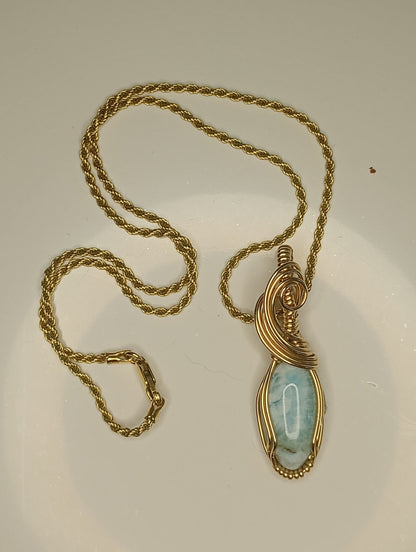 Larimar Pendant | 14kt Gold Fill - Wire Wrapped Handmade Jewelry | Natural Crystal | Boho | 16 inch 14kt Gold Fill chain included