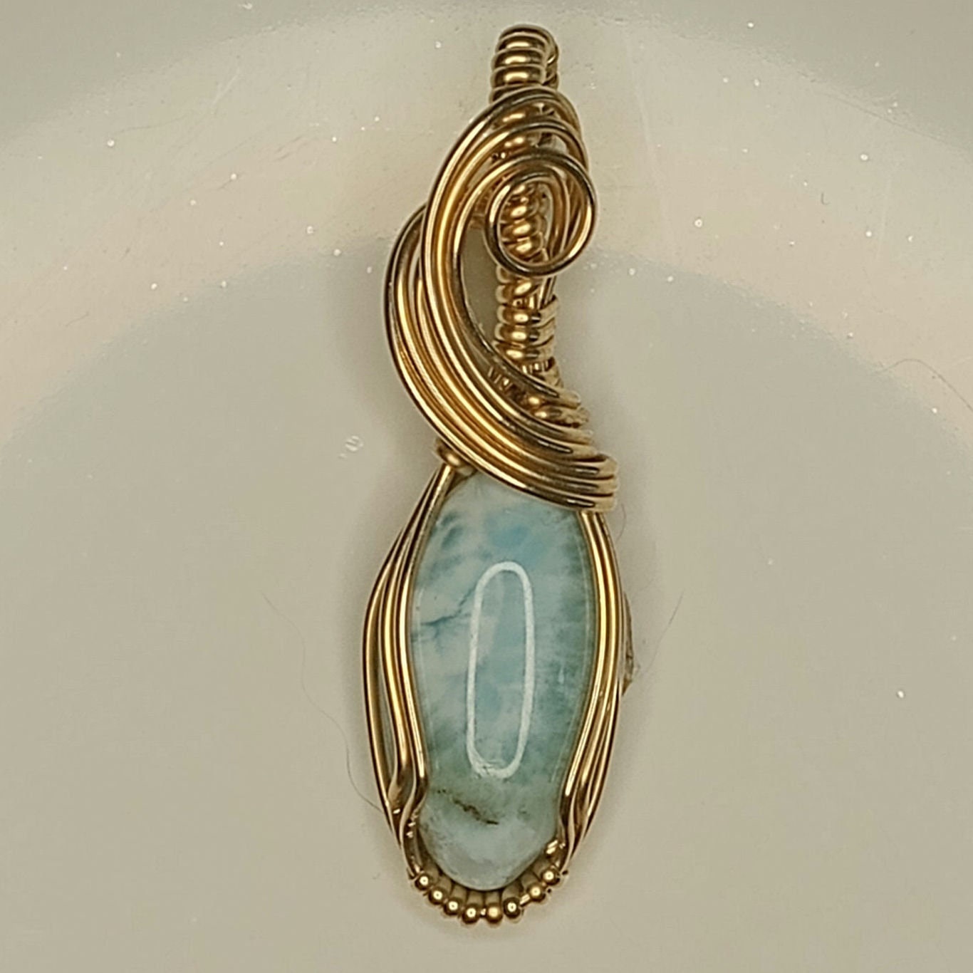 Larimar Pendant | 14kt Gold Fill - Wire Wrapped Handmade Jewelry | Natural Crystal | Boho | 16 inch 14kt Gold Fill chain included