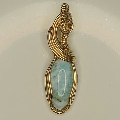 Larimar Pendant | 14kt Gold Fill - Wire Wrapped Handmade Jewelry | Natural Crystal | Boho | 16 inch 14kt Gold Fill chain included