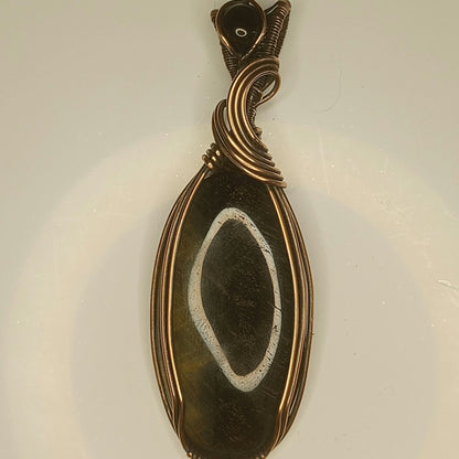 Hawk's Eye Pendant | Copper - Wire Wrapped Handmade Jewelry | Natural Crystal | Boho | 24 inch copper plated chain included