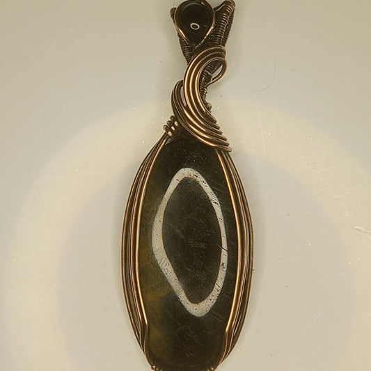 Hawk's Eye Pendant | Copper - Wire Wrapped Handmade Jewelry | Natural Crystal | Boho | 24 inch copper plated chain included