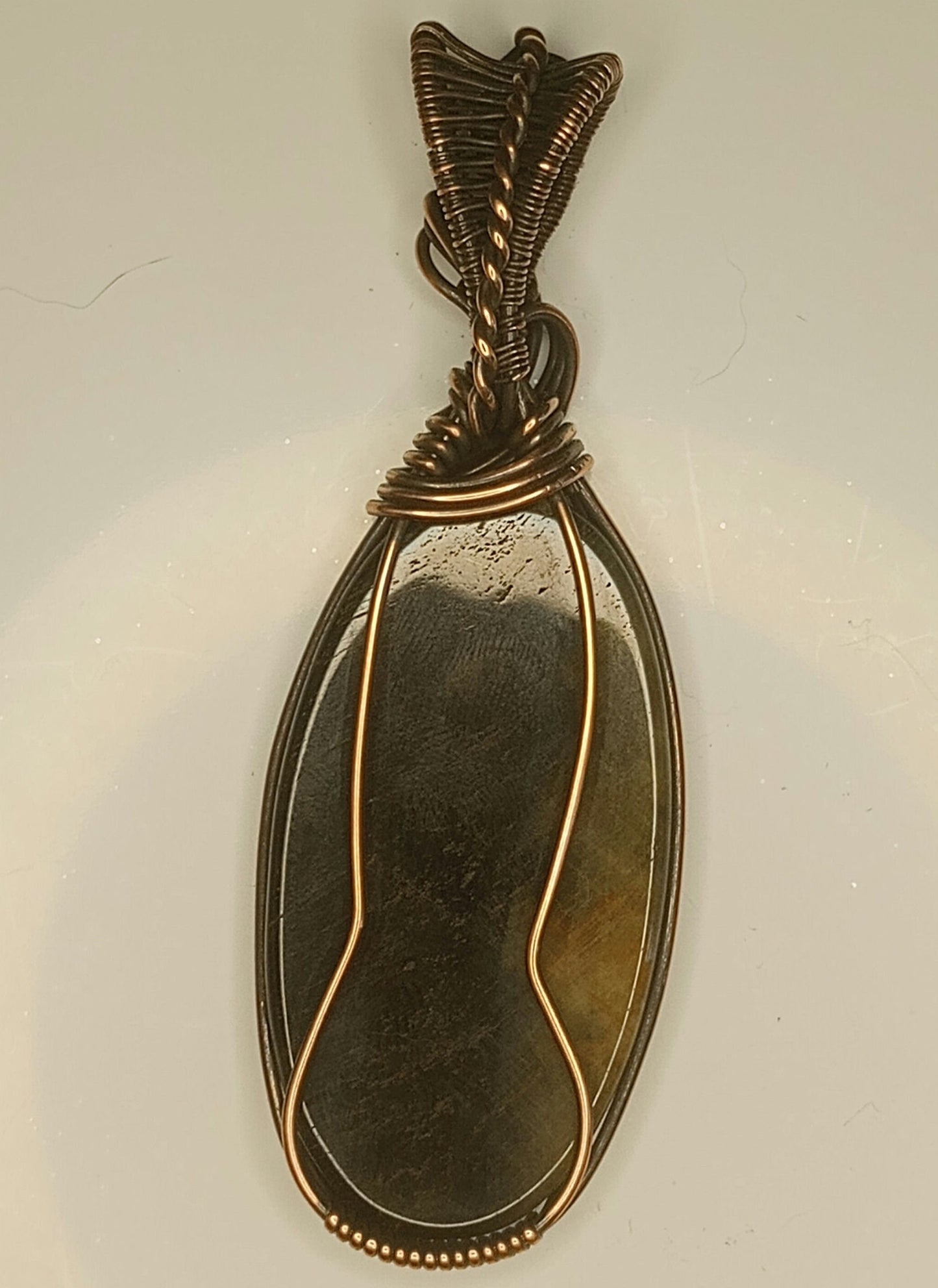 Hawk's Eye Pendant | Copper - Wire Wrapped Handmade Jewelry | Natural Crystal | Boho | 24 inch copper plated chain included