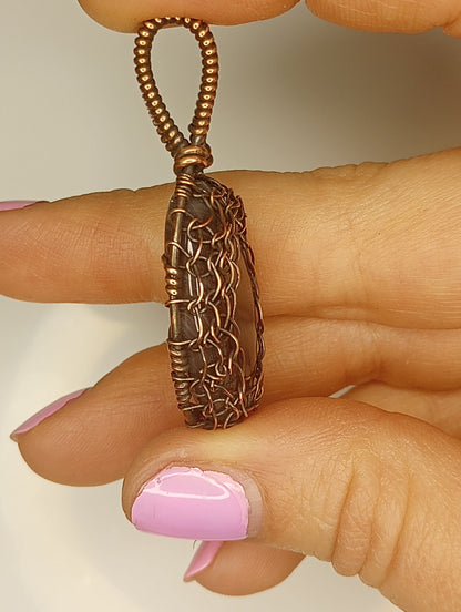Botswana Agate Pendant | Copper - Wire Wrapped Handmade Jewelry | Natural Crystal | Boho | 24 inch copper plated chain included