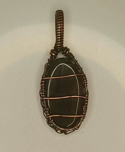 Botswana Agate Pendant | Copper - Wire Wrapped Handmade Jewelry | Natural Crystal | Boho | 24 inch copper plated chain included