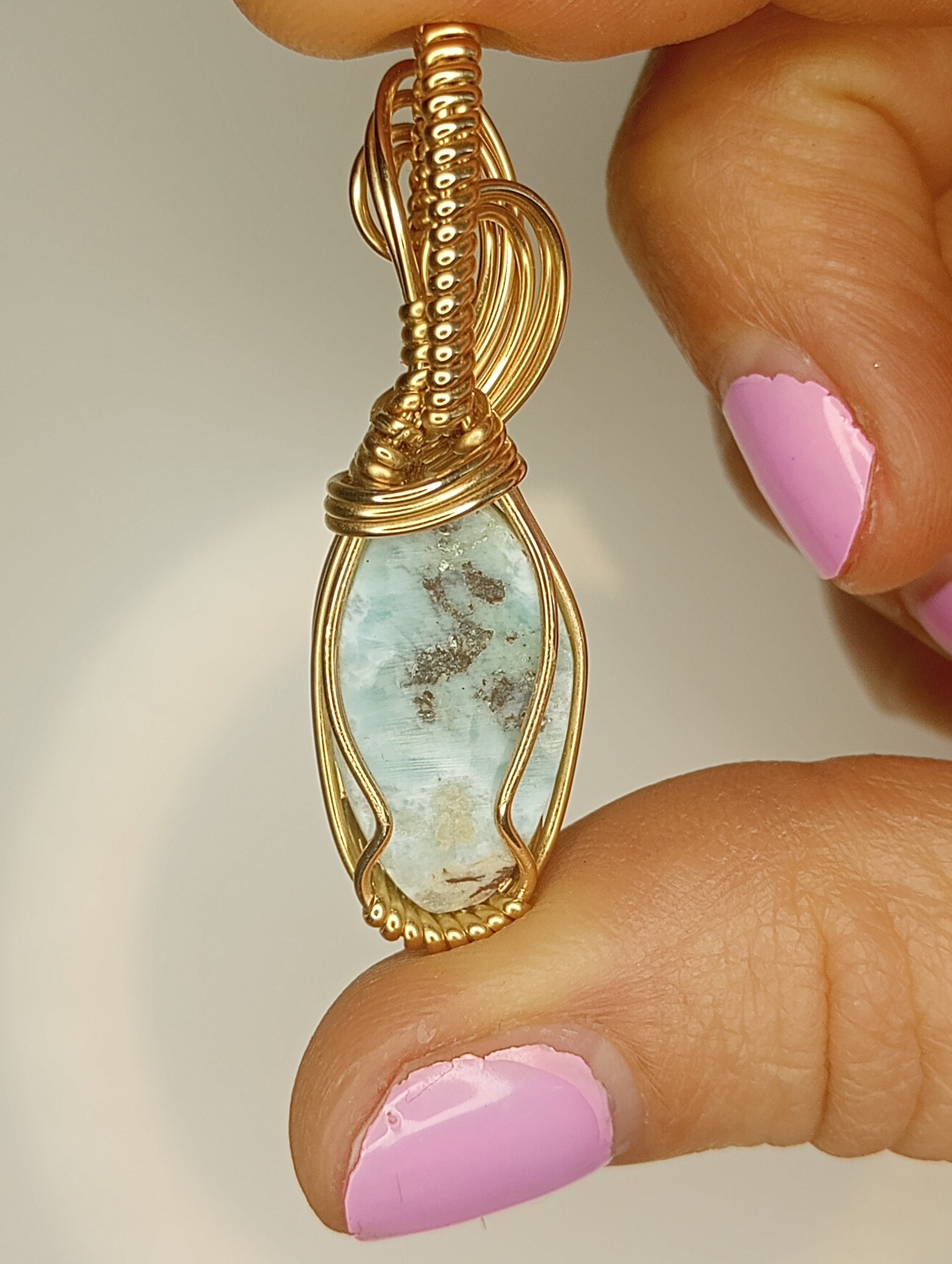 Larimar Pendant | 14kt Gold Fill - Wire Wrapped Handmade Jewelry | Natural Crystal | Boho | 16 inch 14kt Gold Fill chain included