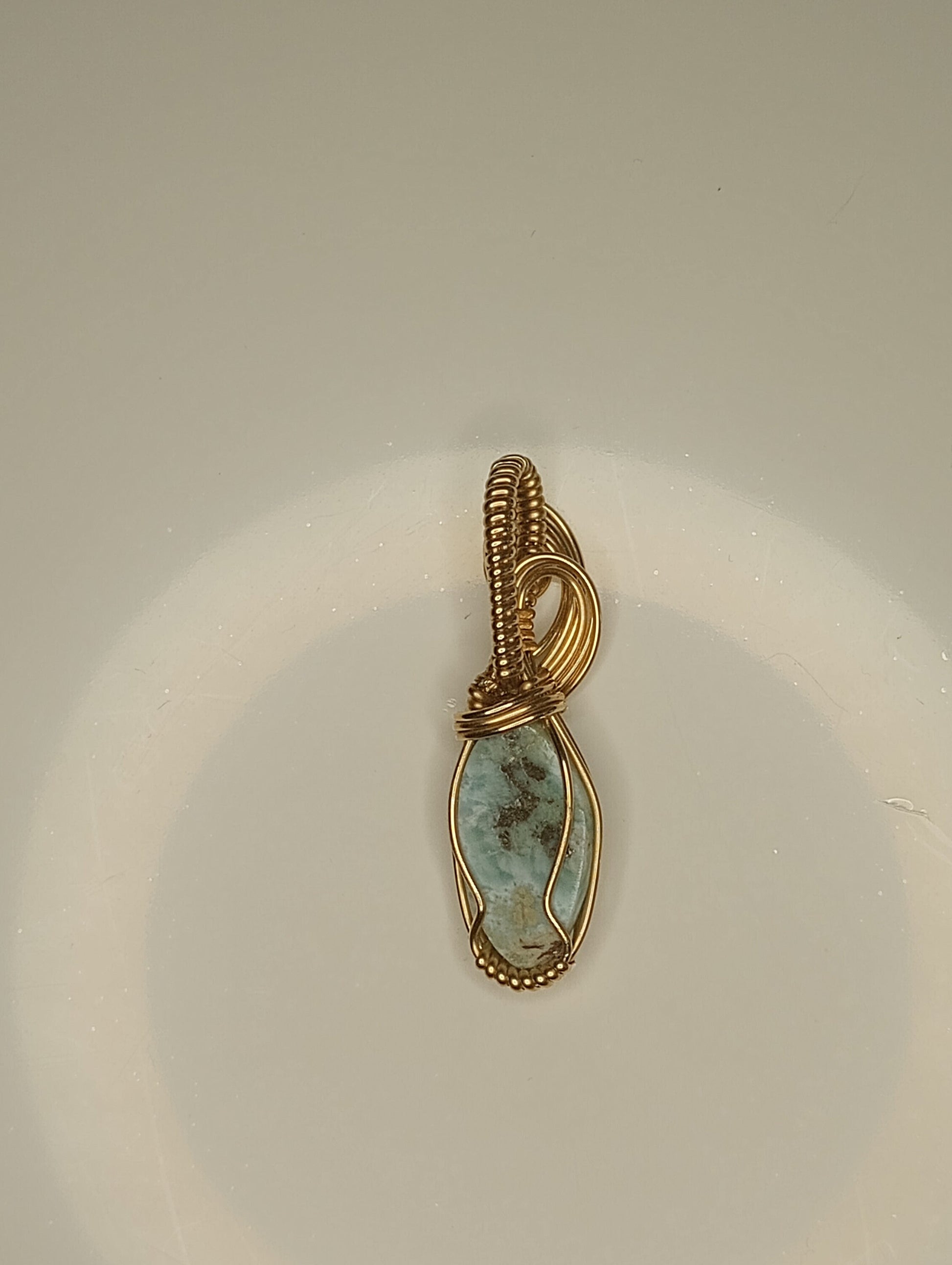 Larimar Pendant | 14kt Gold Fill - Wire Wrapped Handmade Jewelry | Natural Crystal | Boho | 16 inch 14kt Gold Fill chain included