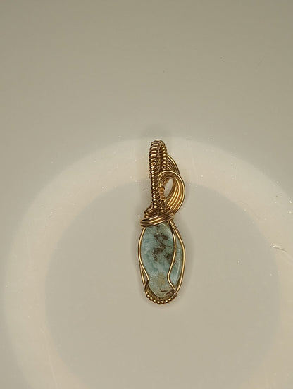 Larimar Pendant | 14kt Gold Fill - Wire Wrapped Handmade Jewelry | Natural Crystal | Boho | 16 inch 14kt Gold Fill chain included