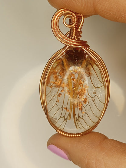Cicada Wings in Resin Pendant | Locally collected 2024 brood | Copper - Wire Wrapped Handmade Jewelry | 24 inch copper plated chain included