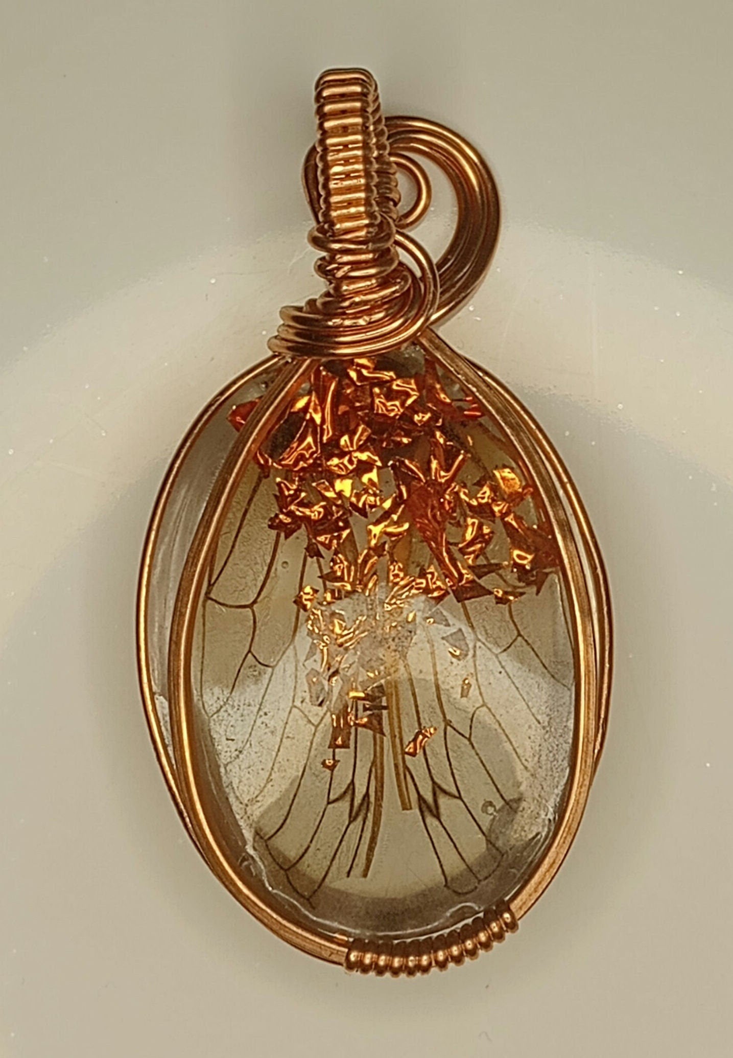 Cicada Wings in Resin Pendant | Locally collected 2024 brood | Copper - Wire Wrapped Handmade Jewelry | 24 inch copper plated chain included