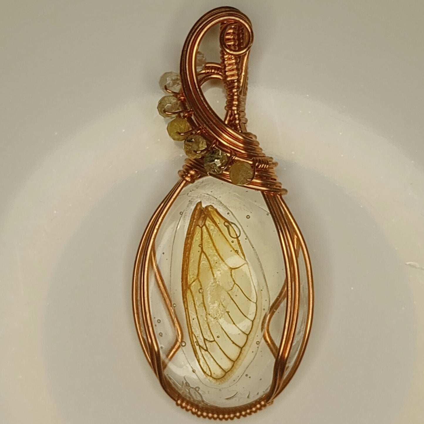 Cicada Wing in Resin Pendant | Locally collected 2024 brood | Copper - Wire Wrapped Handmade Jewelry | 24 inch copper plated chain included