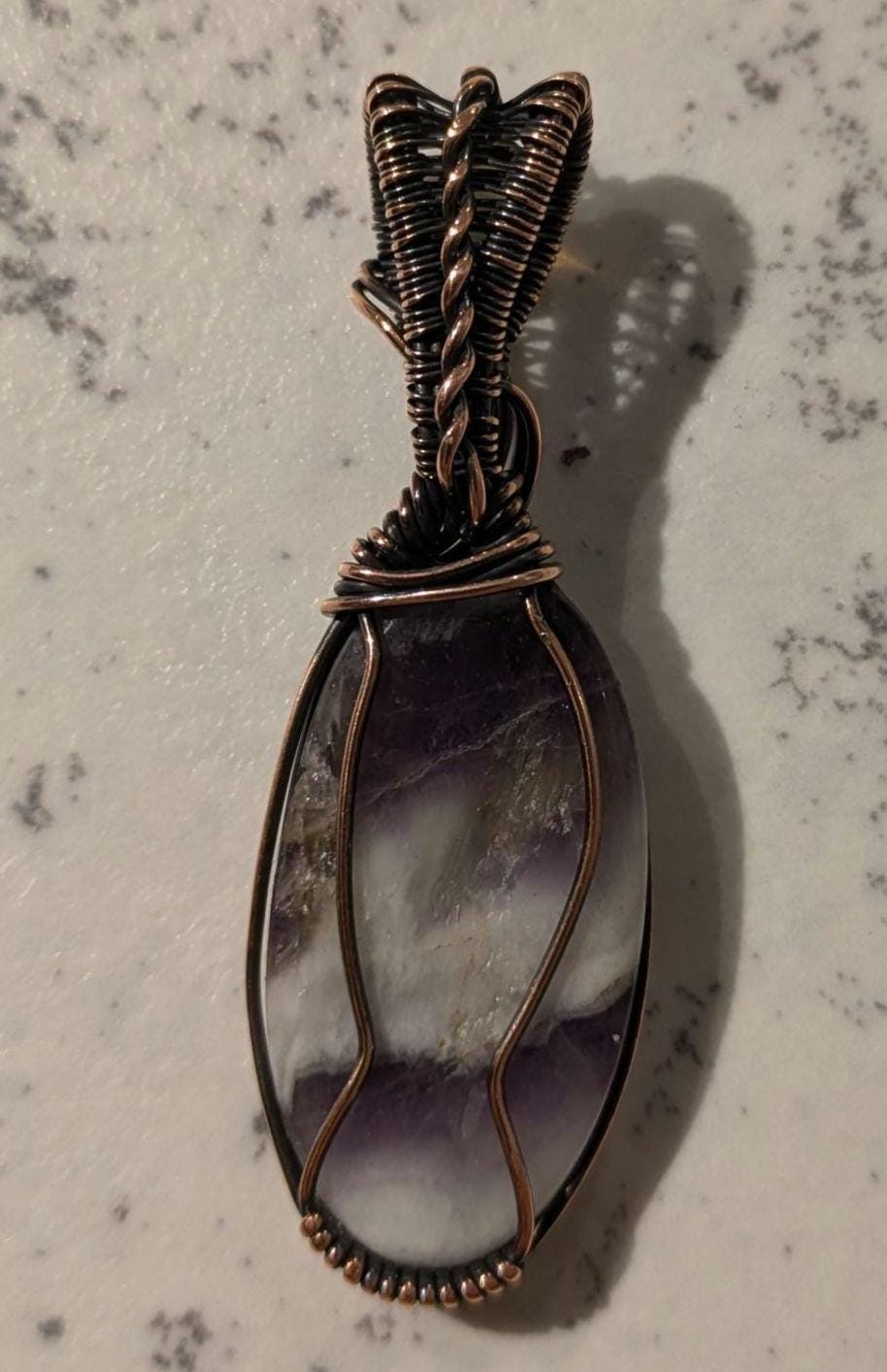 Chevron Amethyst & Opal Pendant | Copper - Wire Wrapped Handmade Jewelry | Natural Crystal | Boho | 24 inch copper plated chain include