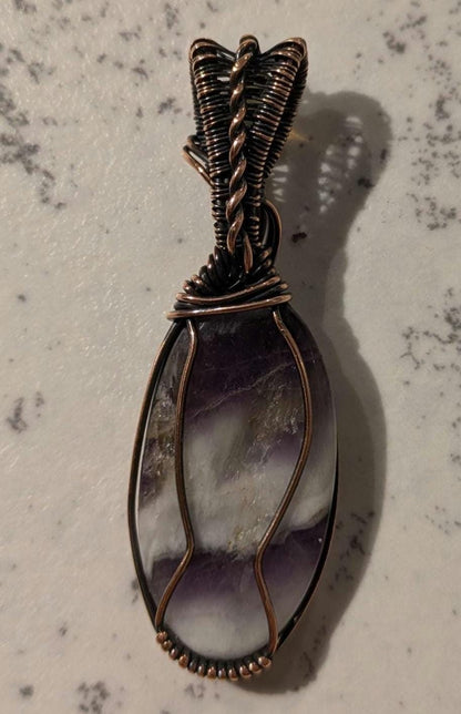 Chevron Amethyst & Opal Pendant | Copper - Wire Wrapped Handmade Jewelry | Natural Crystal | Boho | 24 inch copper plated chain include