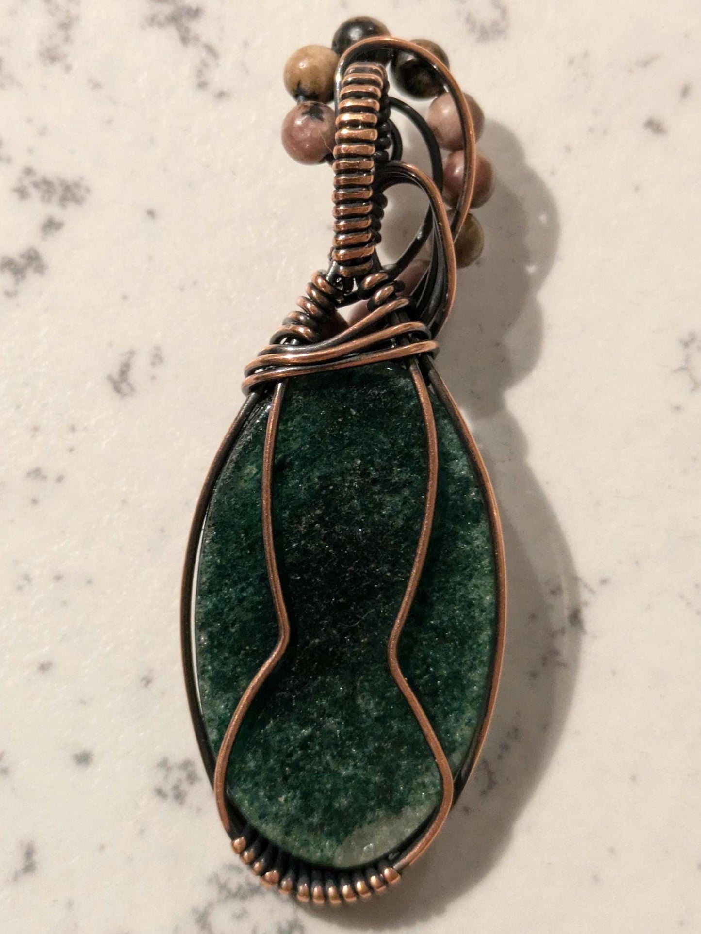 Green Aventurine Pendant | Copper - Wire Wrapped Handmade Jewelry | Natural Crystal | Boho | 24 inch copper plated chain included