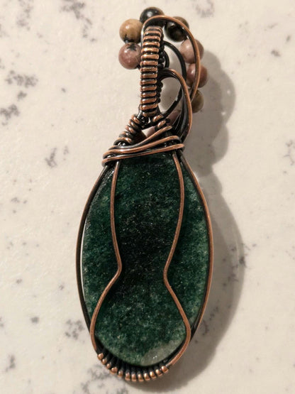 Green Aventurine Pendant | Copper - Wire Wrapped Handmade Jewelry | Natural Crystal | Boho | 24 inch copper plated chain included
